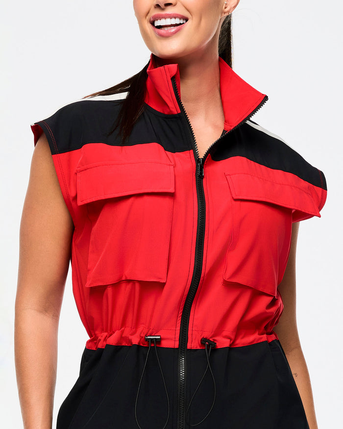 Bold Black # Victory Sleeveless Woven Jumpsuit