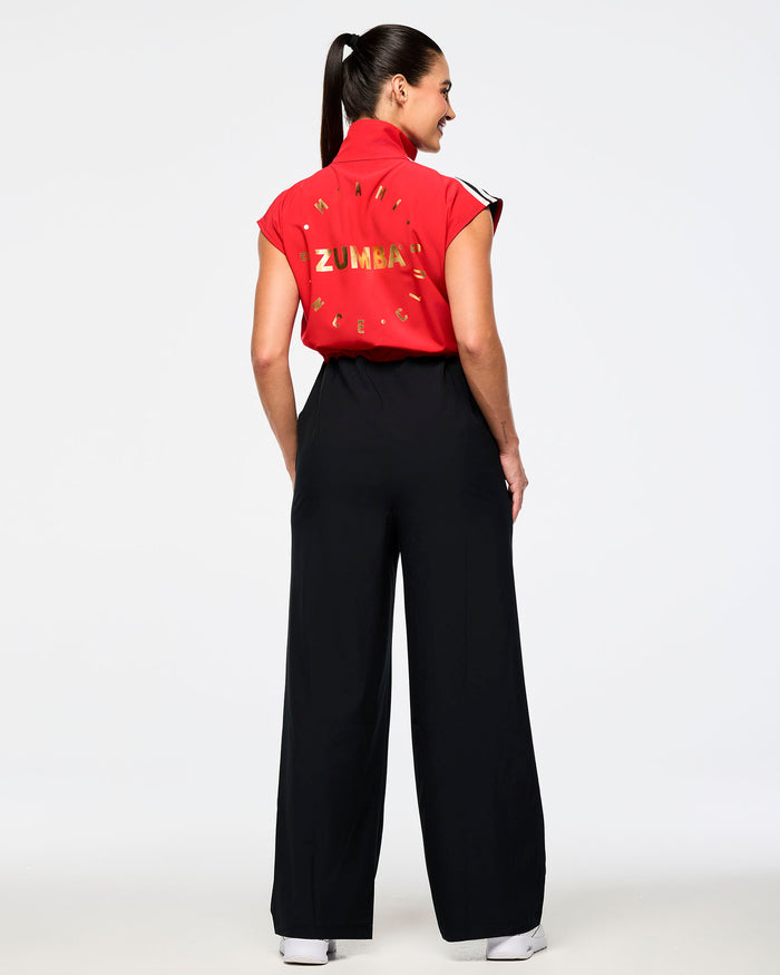 Bold Black # Victory Sleeveless Woven Jumpsuit