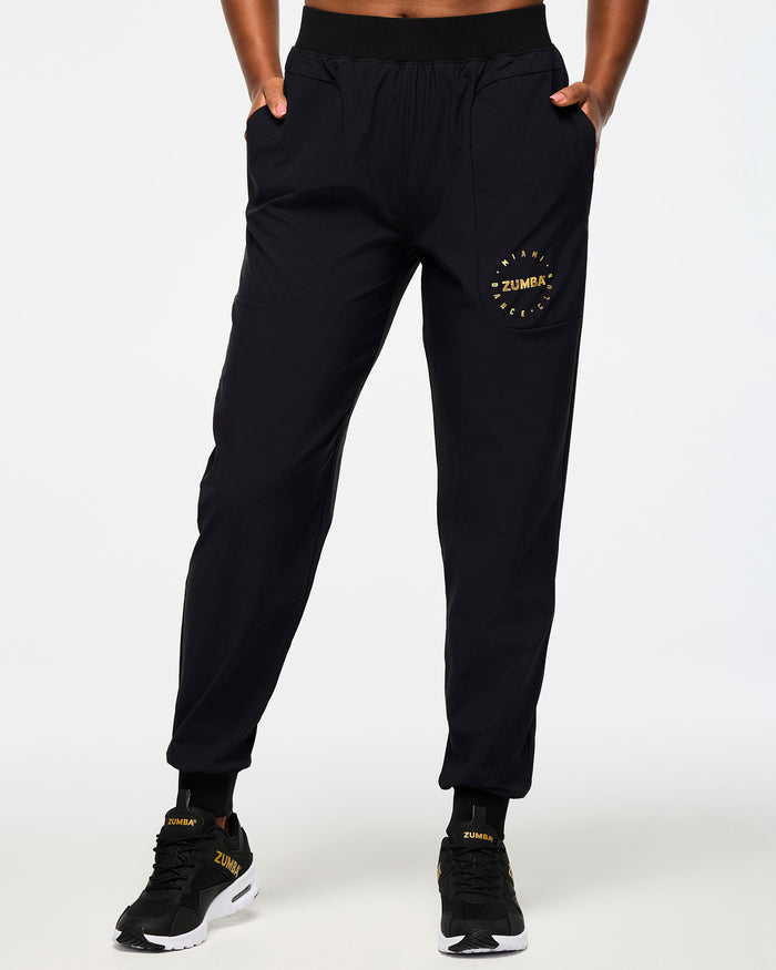 Bold Black # Victory Stretch Woven Slim Ankle Joggers