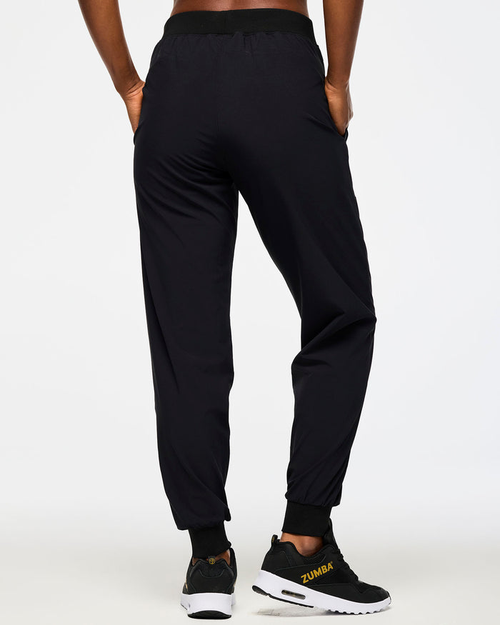 Bold Black # Victory Stretch Woven Slim Ankle Joggers