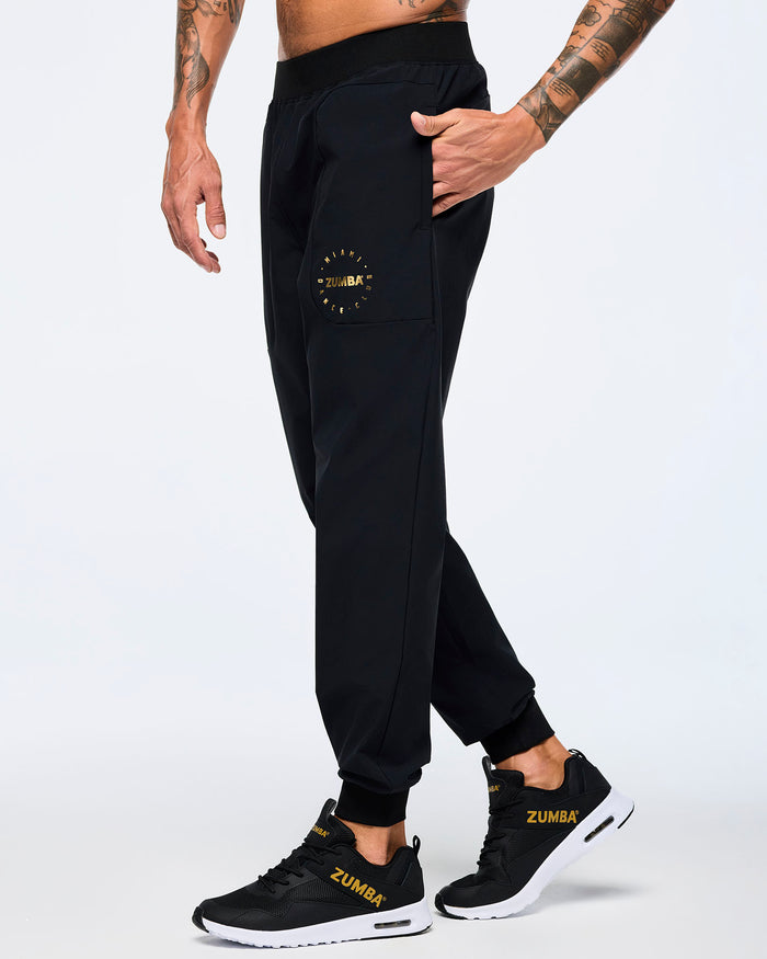 Bold Black # Victory Stretch Woven Slim Ankle Joggers
