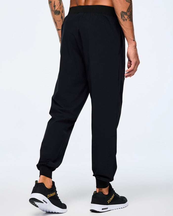 Bold Black # Victory Stretch Woven Slim Ankle Joggers