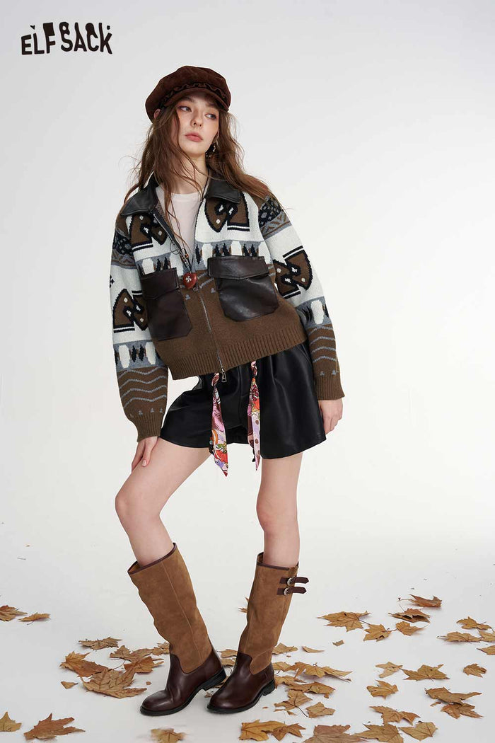 Vintage Geometric Zip Knit Jacket