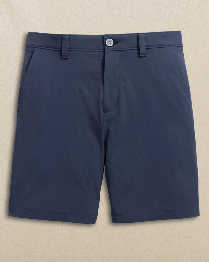 The front view of the Southern Tide Virginia Tech Hokies Birdie 8" Coastal Breeze® Performance Short by Southern Tide - True Navy