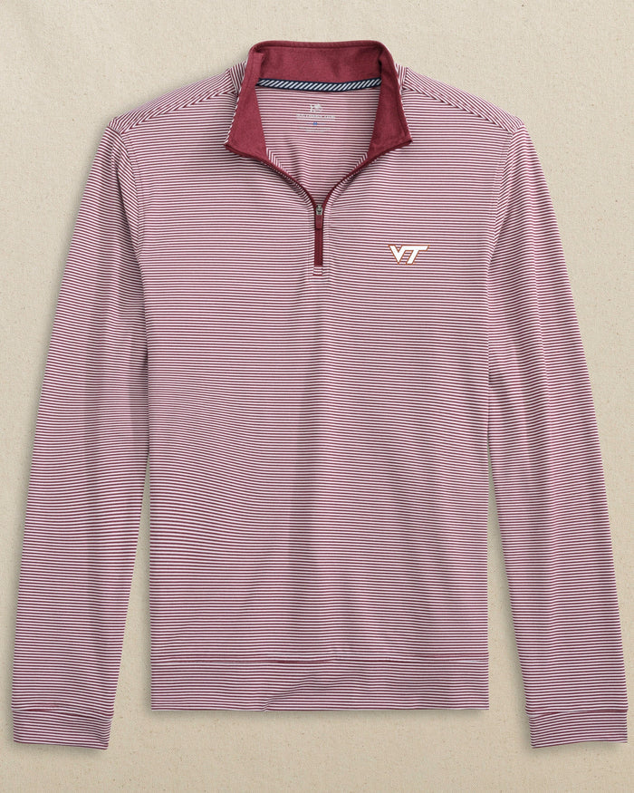 The front view of the Virginia Tech Hokies Cruiser Micro-Stripe Heather Quarter Zip by Southern Tide - Heather Chianti