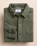 The front view of the Southern Tide Waffle Weave Heather Sport Shirt by Southern Tide - Heather Cedar Green