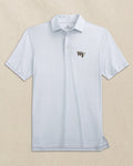 The front view of the Southern Tide Wake Forest Demon Deacons Driver Dunes Edge Plaid Polo by Southern Tide - Slate Grey