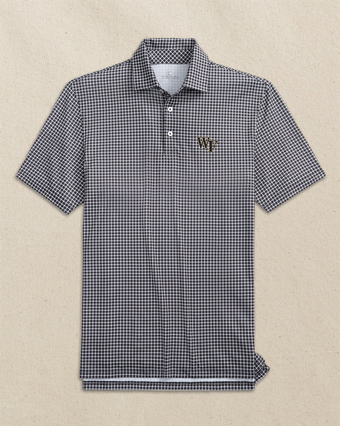 The front view of the Southern Tide Wake Forest Demon Deacons Driver Dunes Edge Plaid Polo by Southern Tide - Black