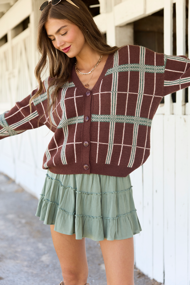 Warm Welcome Brown Plaid Cardigan