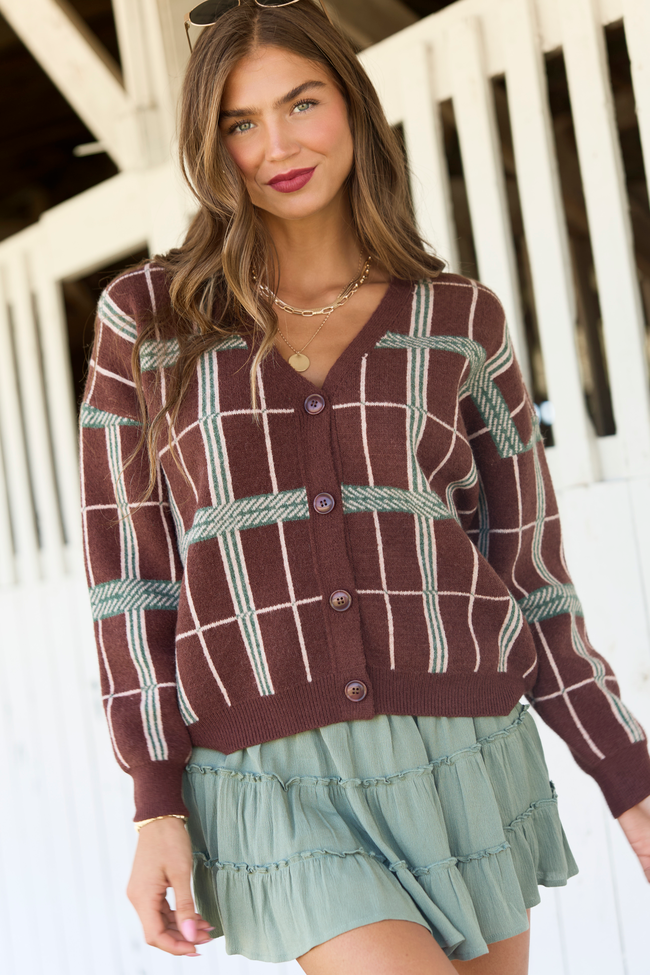Warm Welcome Brown Plaid Cardigan