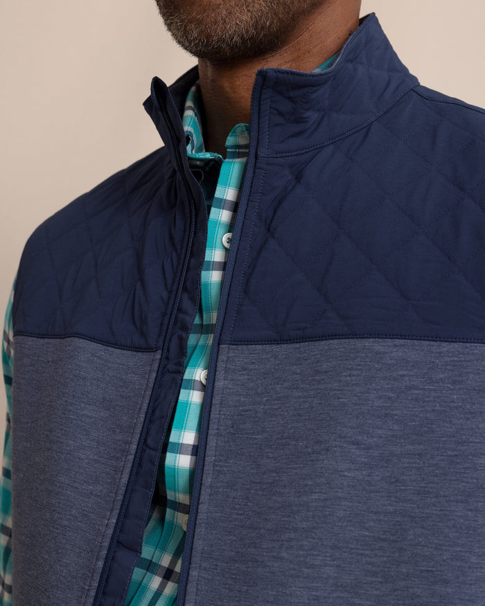 The detail view of the Southern Tide Waterfront Quilted Vest by Southern Tide - Dress Blue