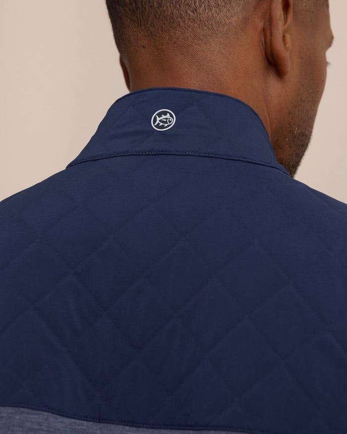 The detail view of the Southern Tide Waterfront Quilted Vest by Southern Tide - Dress Blue