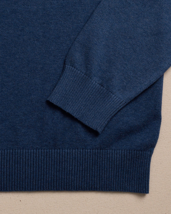 The detail view of the Southern Tide Whitehaven Heather Quarter Zip Sweater by Southern Tide - Heather Nautical Blue