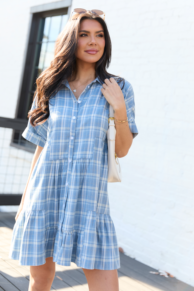 Whitney Blue Plaid Flannel Mini Dress FINAL SALE