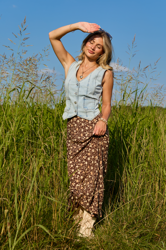 Wild Intentions Brown Floral Maxi Skirt