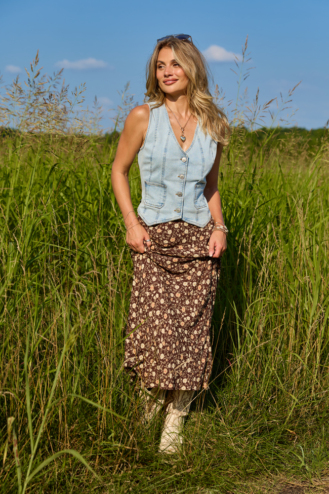 Wild Intentions Brown Floral Maxi Skirt