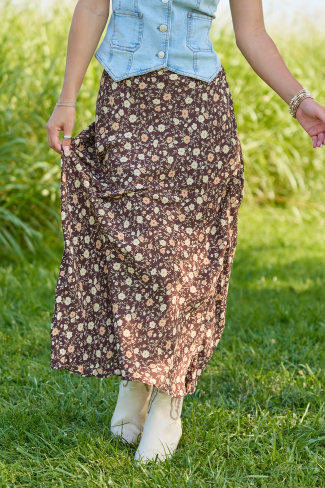 Wild Intentions Brown Floral Maxi Skirt