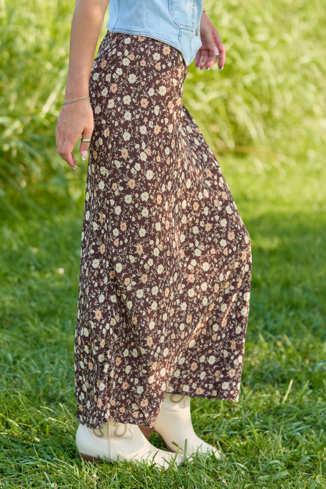 Wild Intentions Brown Floral Maxi Skirt