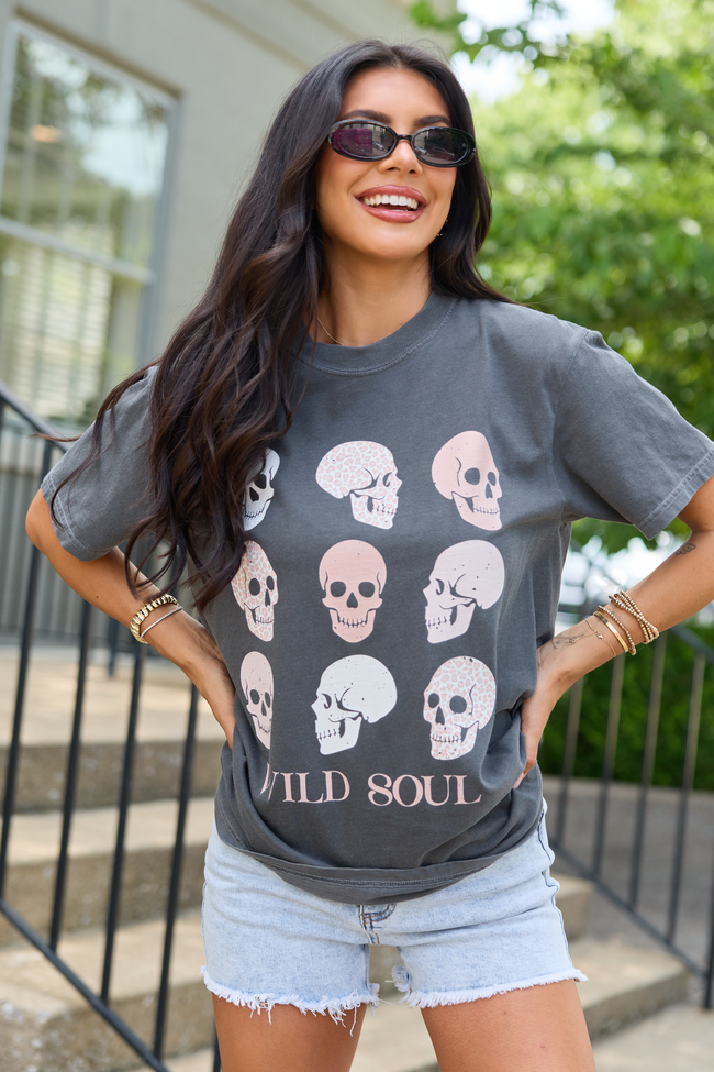 Wild Soul Skull Icons Dark Grey Graphic Tee