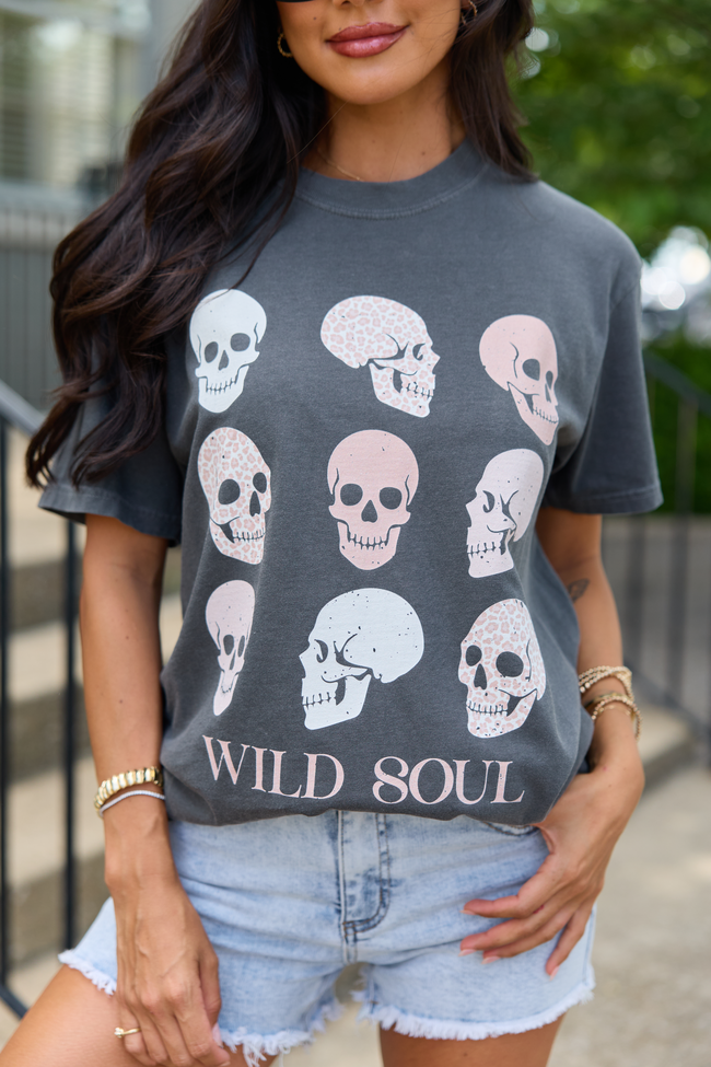 Wild Soul Skull Icons Dark Grey Graphic Tee