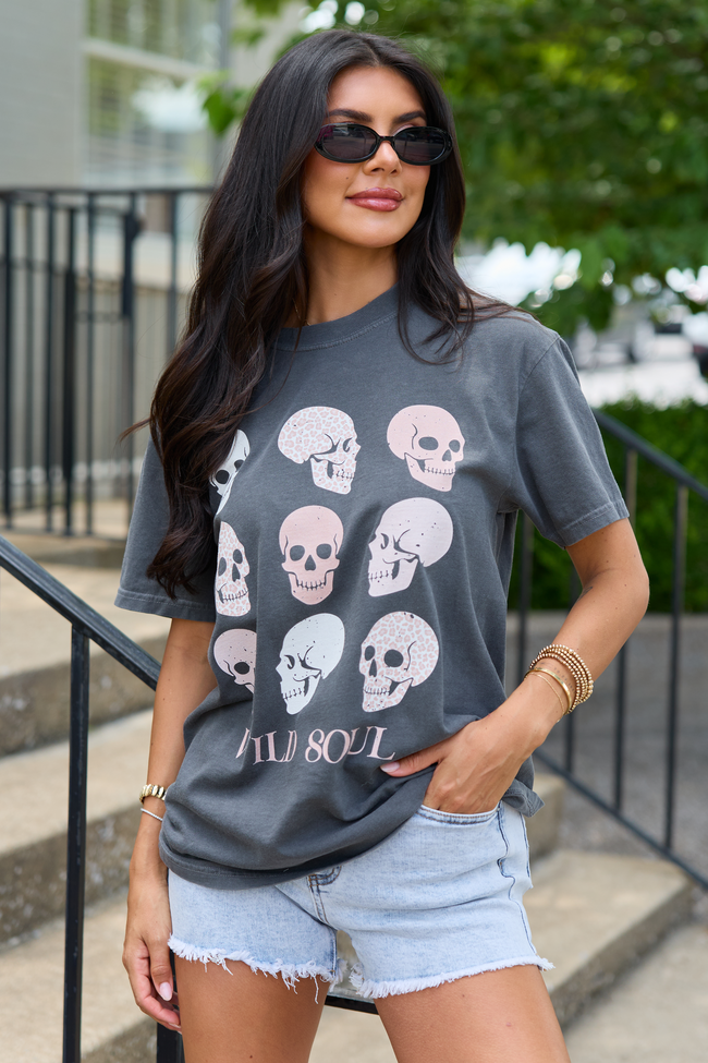 Wild Soul Skull Icons Dark Grey Graphic Tee