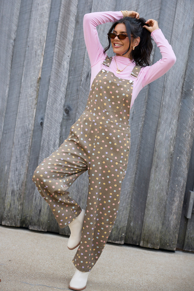 Wildflower Way Brown Floral Straight-Leg Overalls