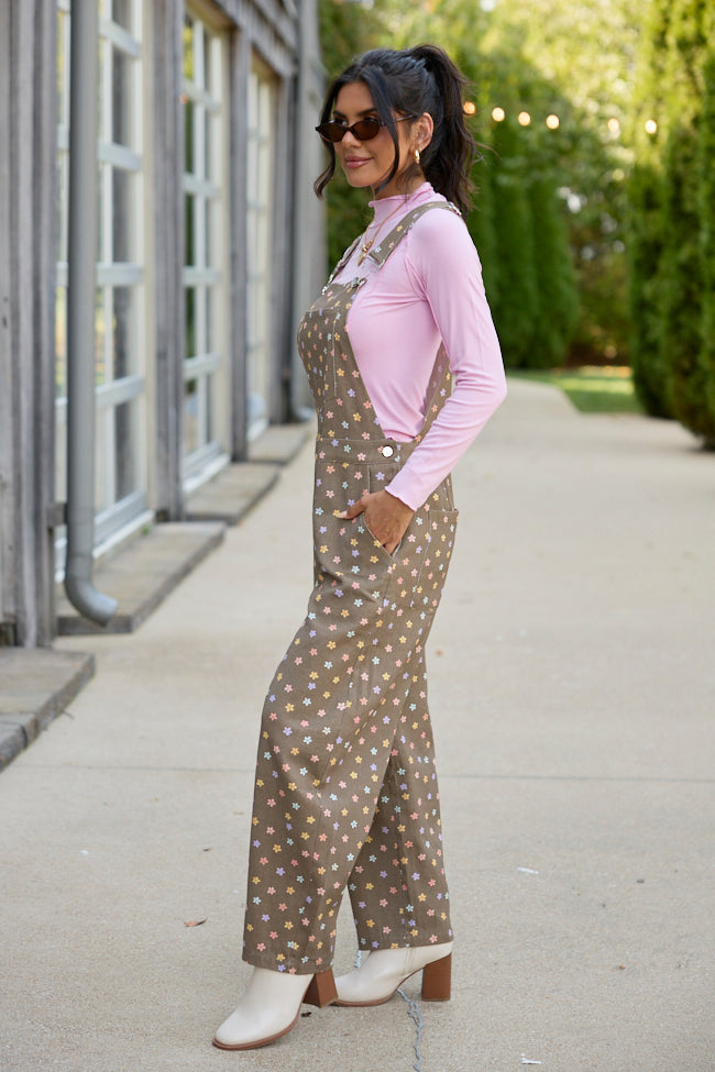 Wildflower Way Brown Floral Straight-Leg Overalls
