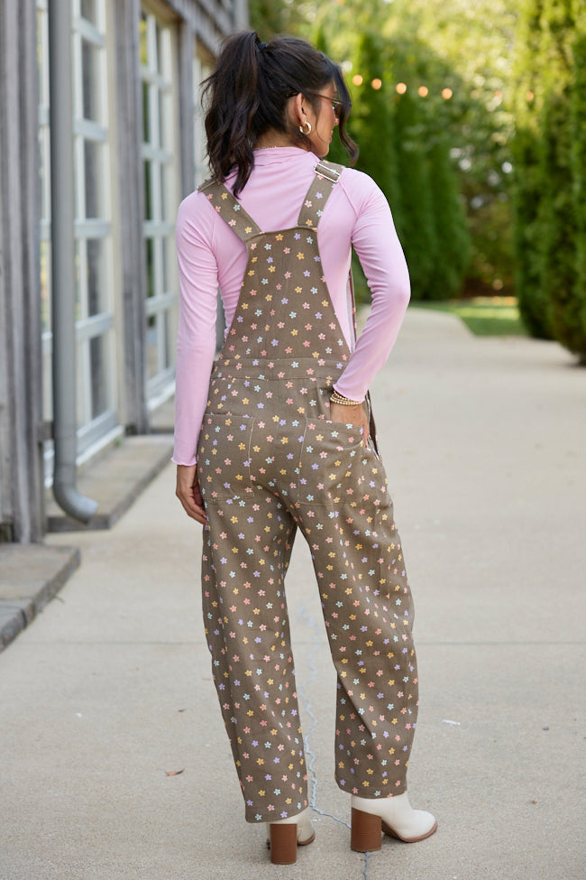 Wildflower Way Brown Floral Straight-Leg Overalls