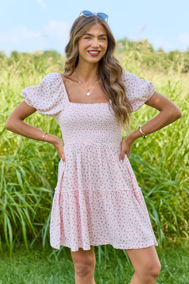 Willa Pink Floral Smocked Mini Dress