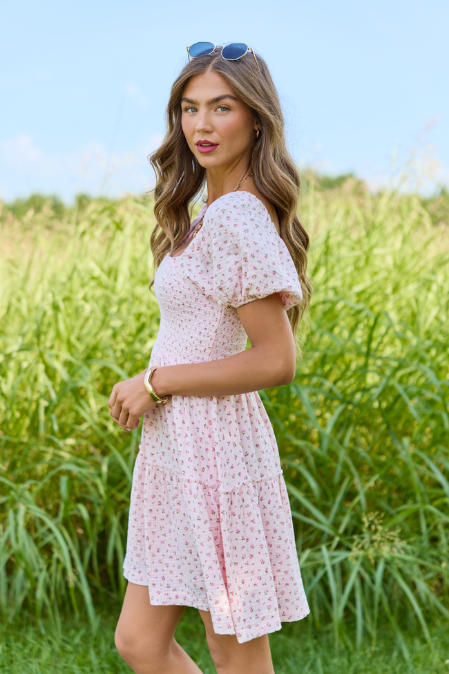 Willa Pink Floral Smocked Mini Dress