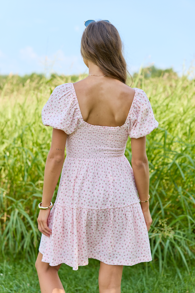 Willa Pink Floral Smocked Mini Dress