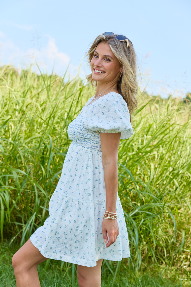 Willa White Floral Smocked Mini Dress