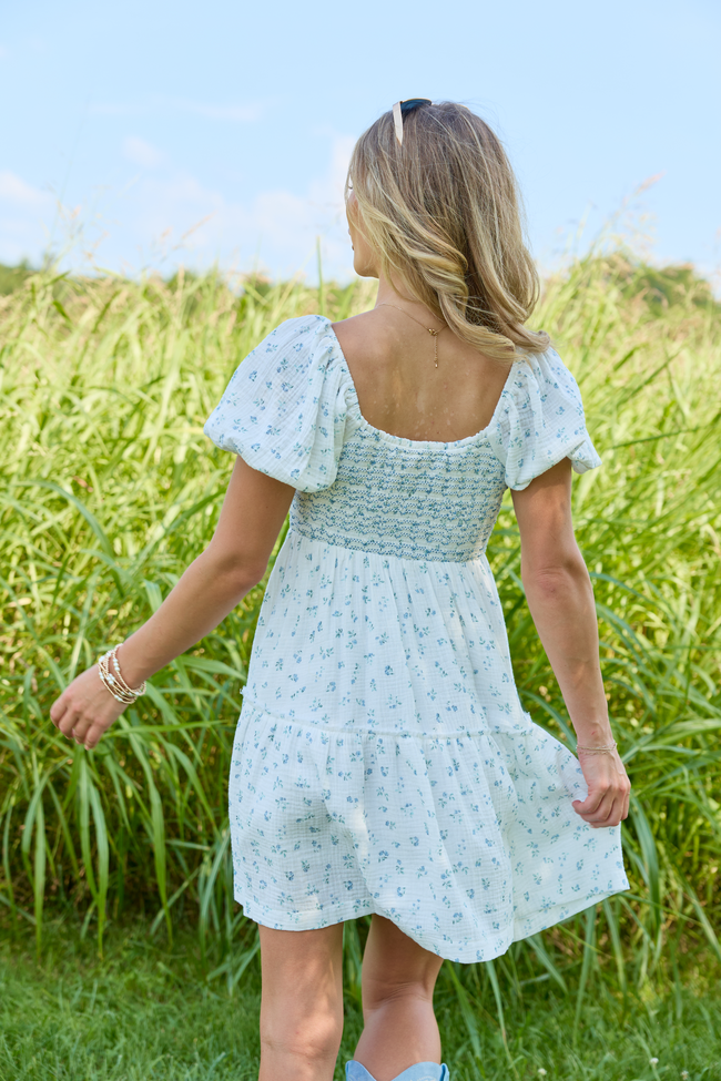 Willa White Floral Smocked Mini Dress