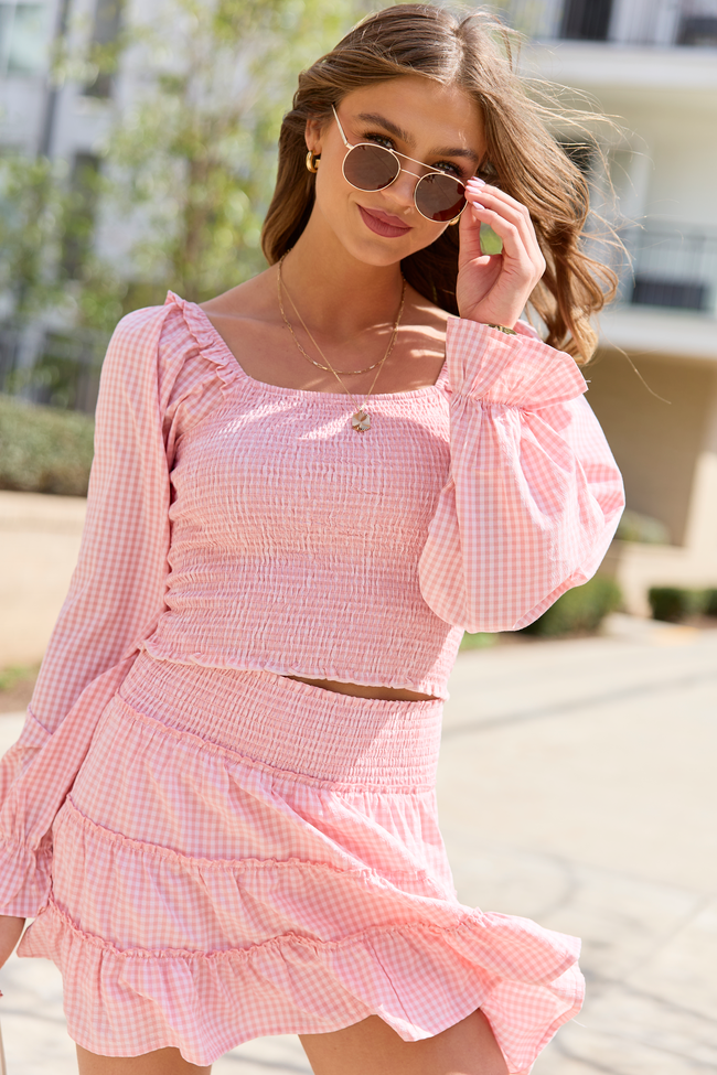 Willow Pink Gingham Smocked Balloon Sleeve Top FINAL SALE