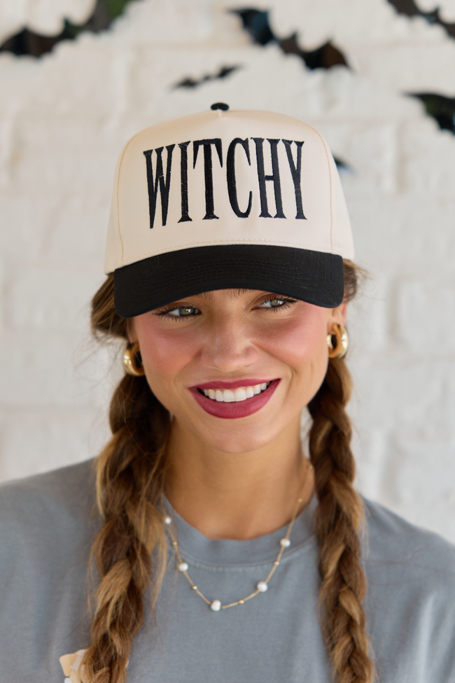 Witchy Natural/Black Embroidered Trucker Hat
