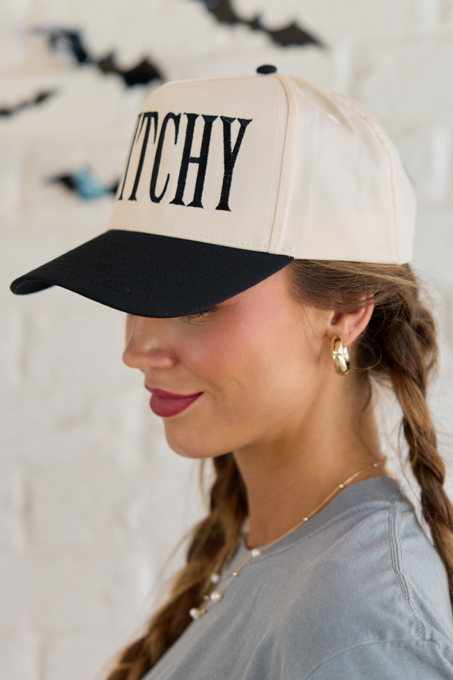 Witchy Natural/Black Embroidered Trucker Hat