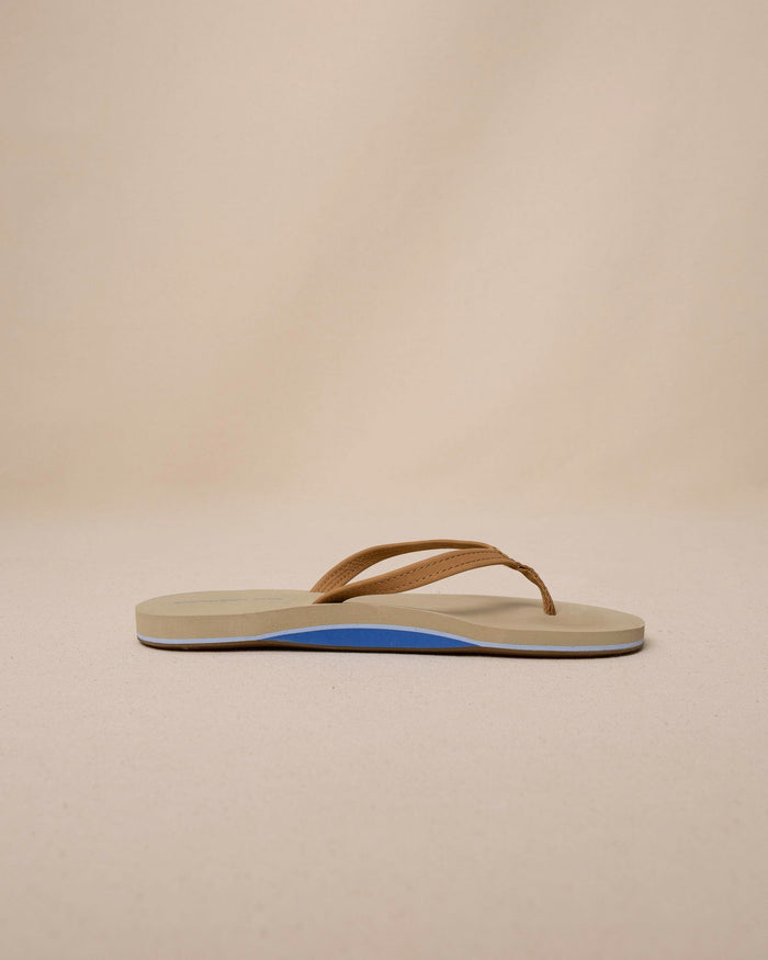 The side view of the Southern Tide Women's Weekend Seashore Leather Flipjacks by Southern Tide - Seashore