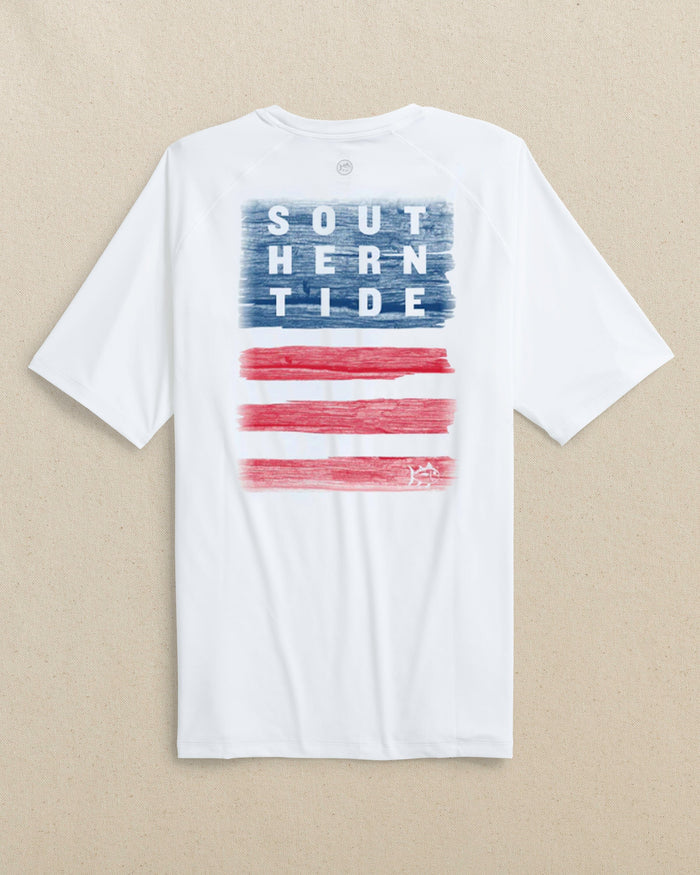 The back view of the Southern Tide Wooden Flag brrr°®-illiant Short Sleeve Performance T-Shirt by Southern Tide - Classic White