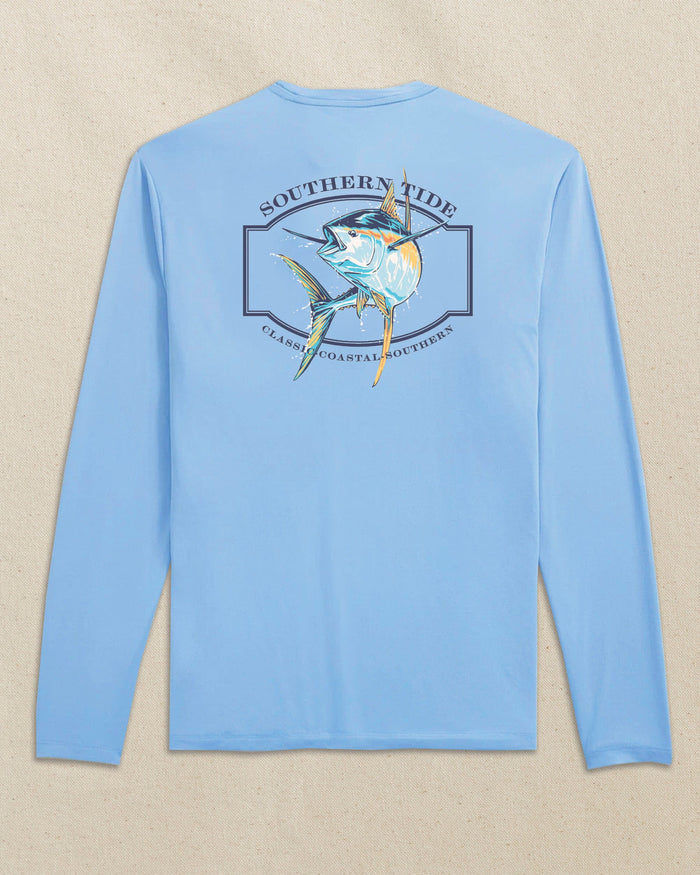 The back view of the Southern Tide Yellowfin Frame Long Sleeve Performance T-Shirt by Southern Tide - Ocean Channel