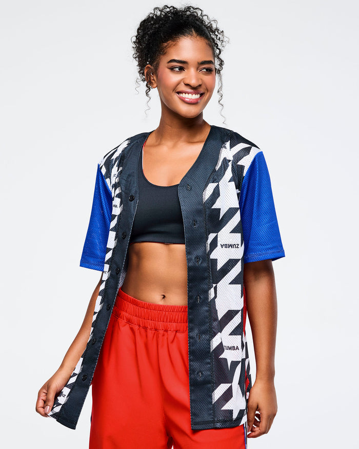 Black/White # Zumba Amour Baseball Button-Up Jersey