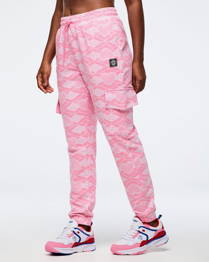 Pink/White # Zumba Amour High Waisted Knit Cargo Pants