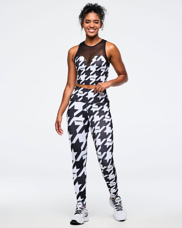Black/White # Zumba Amour Z-Lift High Waisted Ankle Leggings