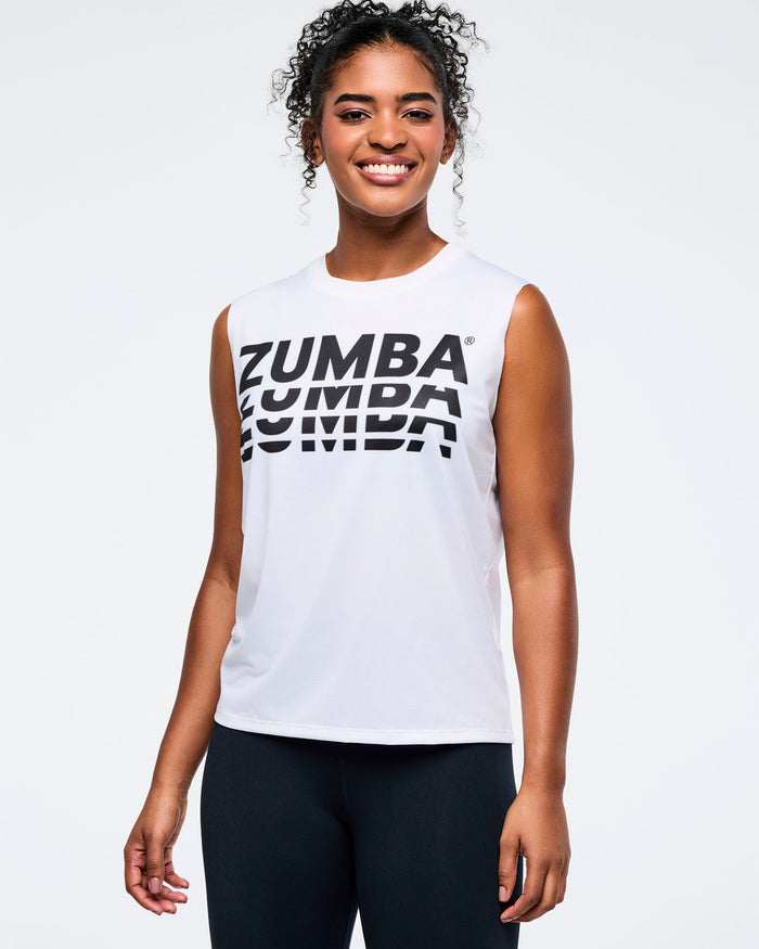 Wear It Out White # Zumba Basic Crew Neck Muscle Tank - Mesh