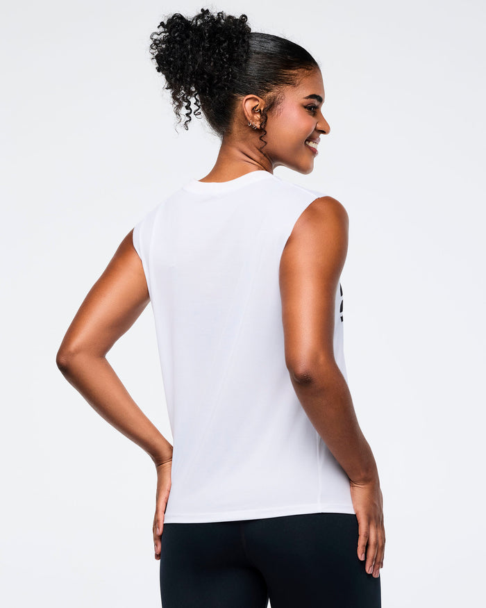 Wear It Out White # Zumba Basic Crew Neck Muscle Tank - Mesh