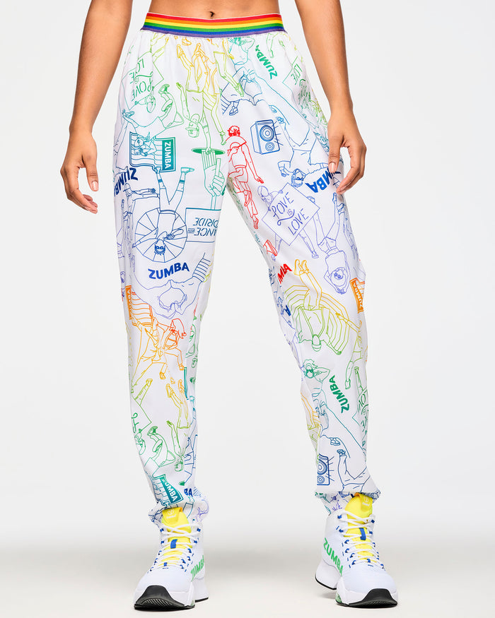 White/Rainbow # Zumba Elastic Waistband Slouch Woven Pants