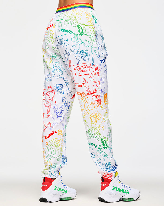White/Rainbow # Zumba Elastic Waistband Slouch Woven Pants