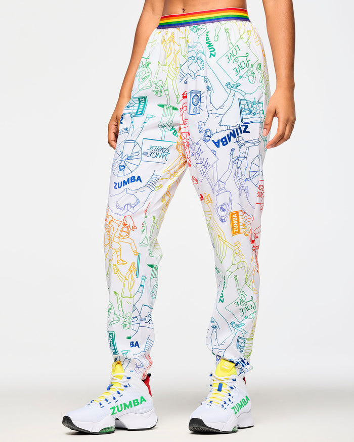 White/Rainbow # Zumba Elastic Waistband Slouch Woven Pants