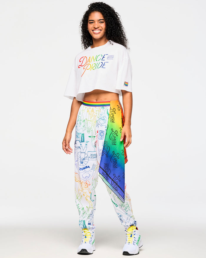 White/Rainbow # Zumba Elastic Waistband Slouch Woven Pants