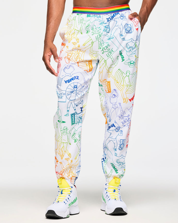 White/Rainbow # Zumba Elastic Waistband Slouch Woven Pants