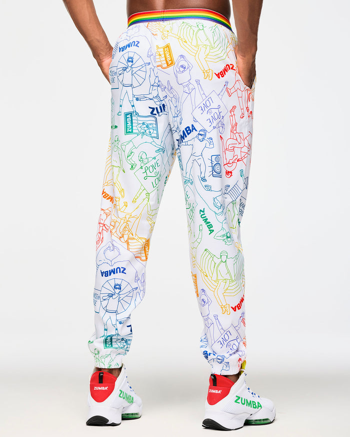 White/Rainbow # Zumba Elastic Waistband Slouch Woven Pants